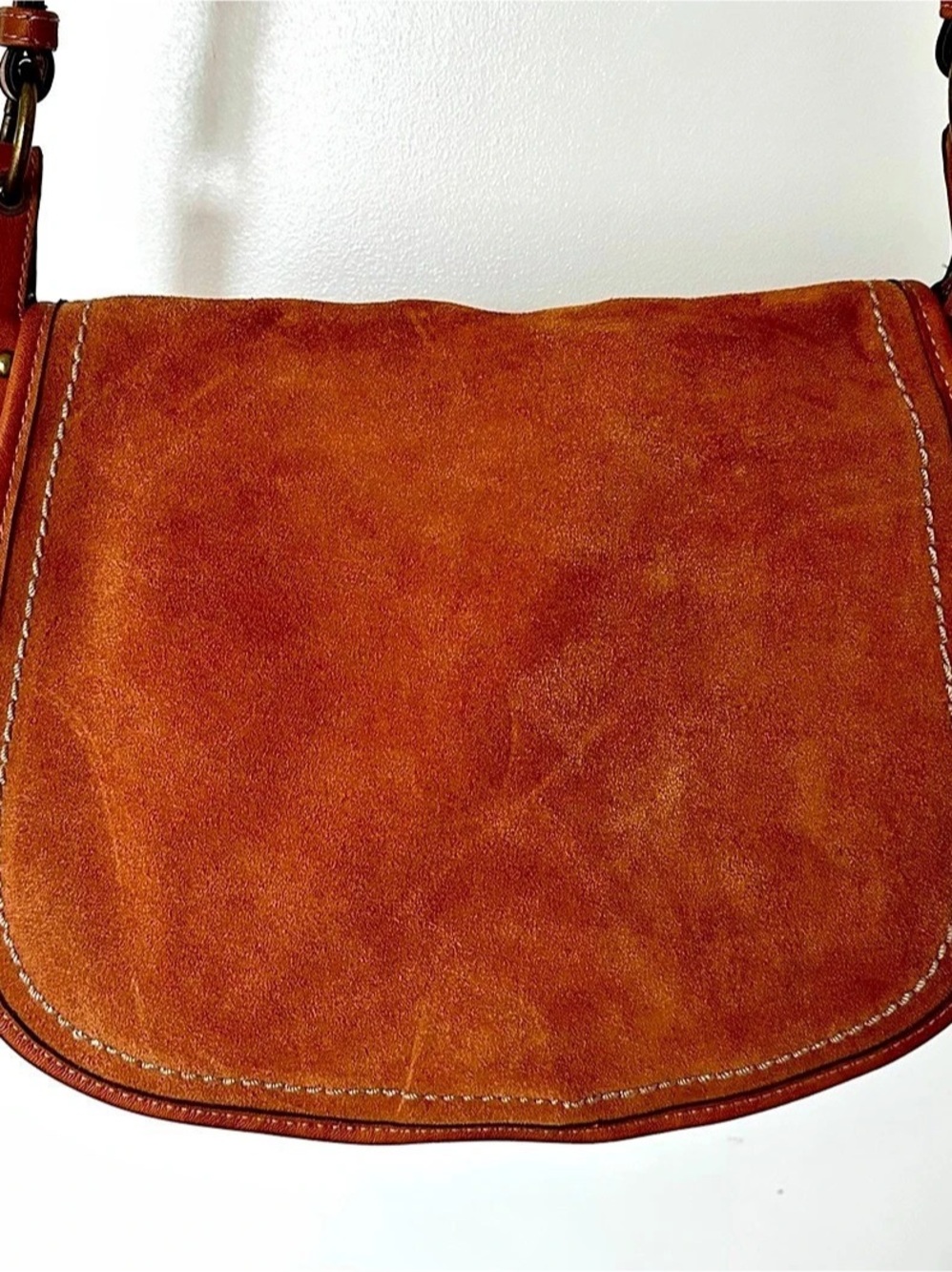 David Jones Cognac Brown Suede Shoulder Bag